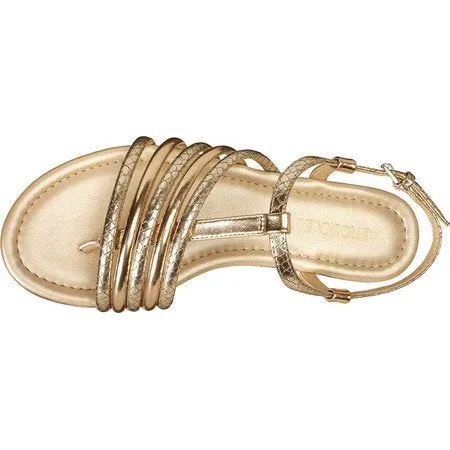 Aerosoles Women's Droplet Flat Sandal Gold Leather Open Toe Flats Sandals