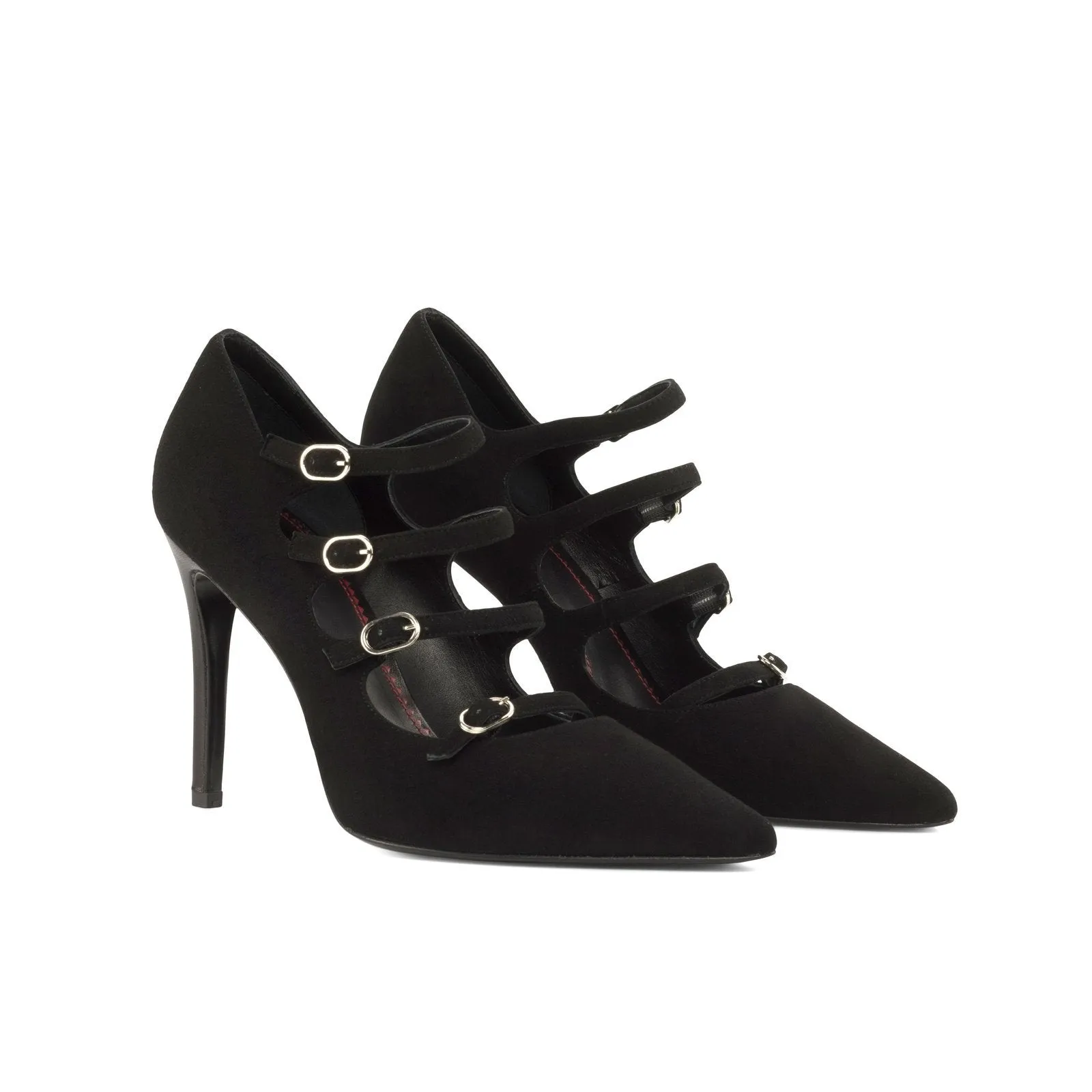 Ambrogio Bespoke Custom Women's Shoes Black Suede Leather Venice Pumps (AMBW1111)