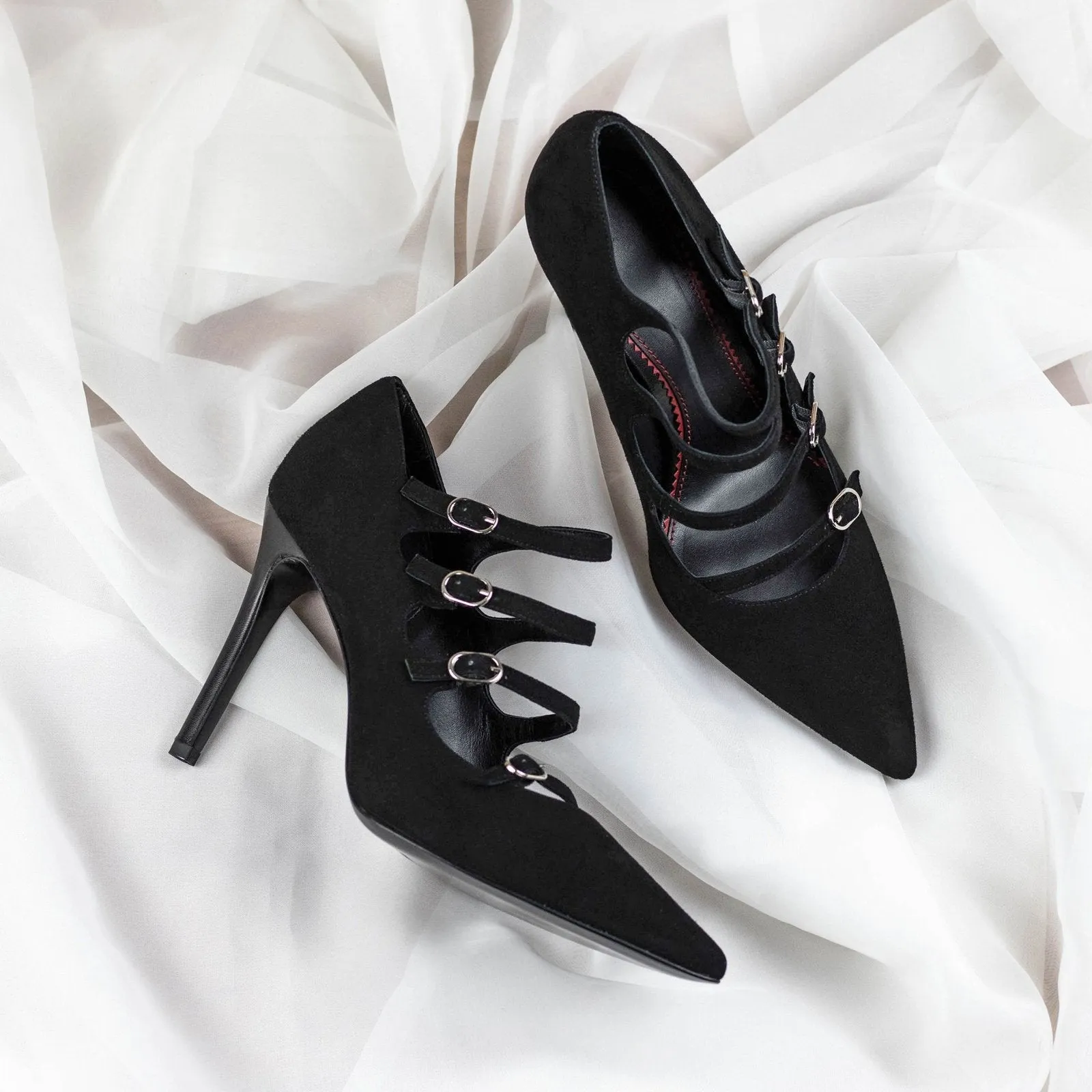 Ambrogio Bespoke Custom Women's Shoes Black Suede Leather Venice Pumps (AMBW1111)