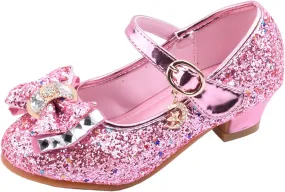 Baby Girl Solid Diamond Princess Shoe Low Heel Bowknot Leather Sandals Hook and Loop Splicing Metal Chain Shoes