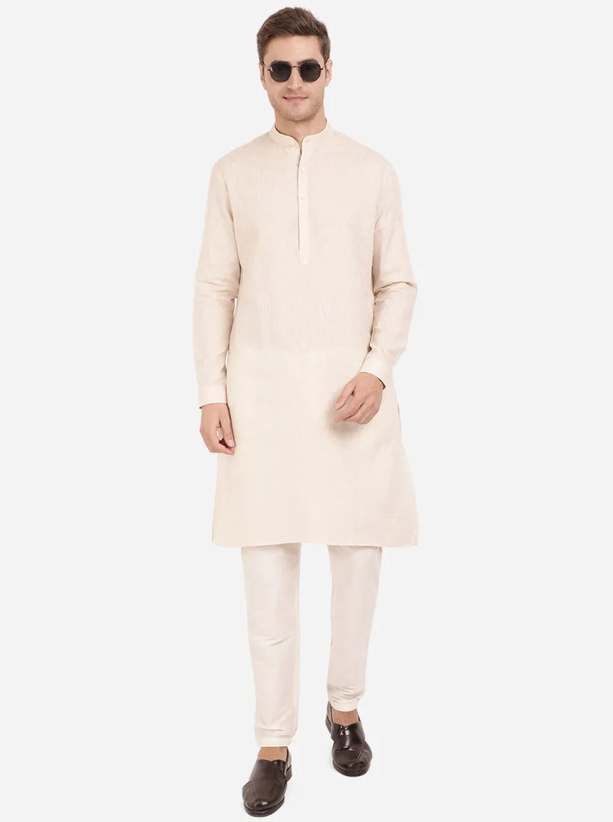 Beige Self Textured Regular Fit Modi Kurta | JadeBlue
