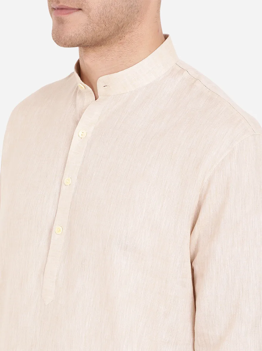 Beige Self Textured Regular Fit Modi Kurta | JadeBlue