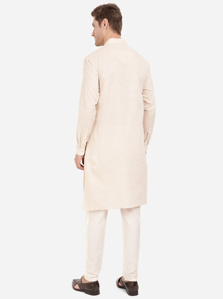 Beige Self Textured Regular Fit Modi Kurta | JadeBlue