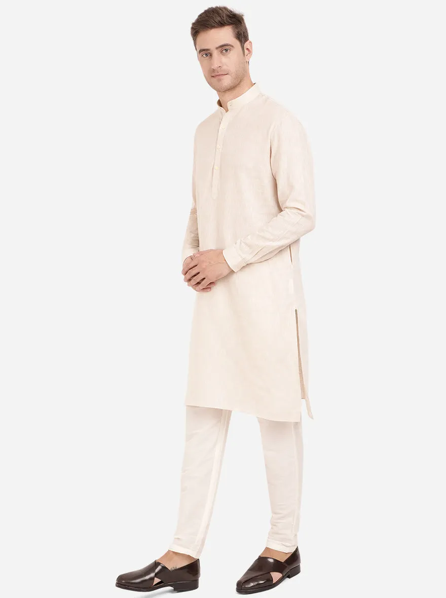 Beige Self Textured Regular Fit Modi Kurta | JadeBlue