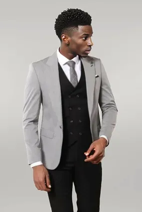 Black Double Breasted Vest Grey Men Suit - Wessi