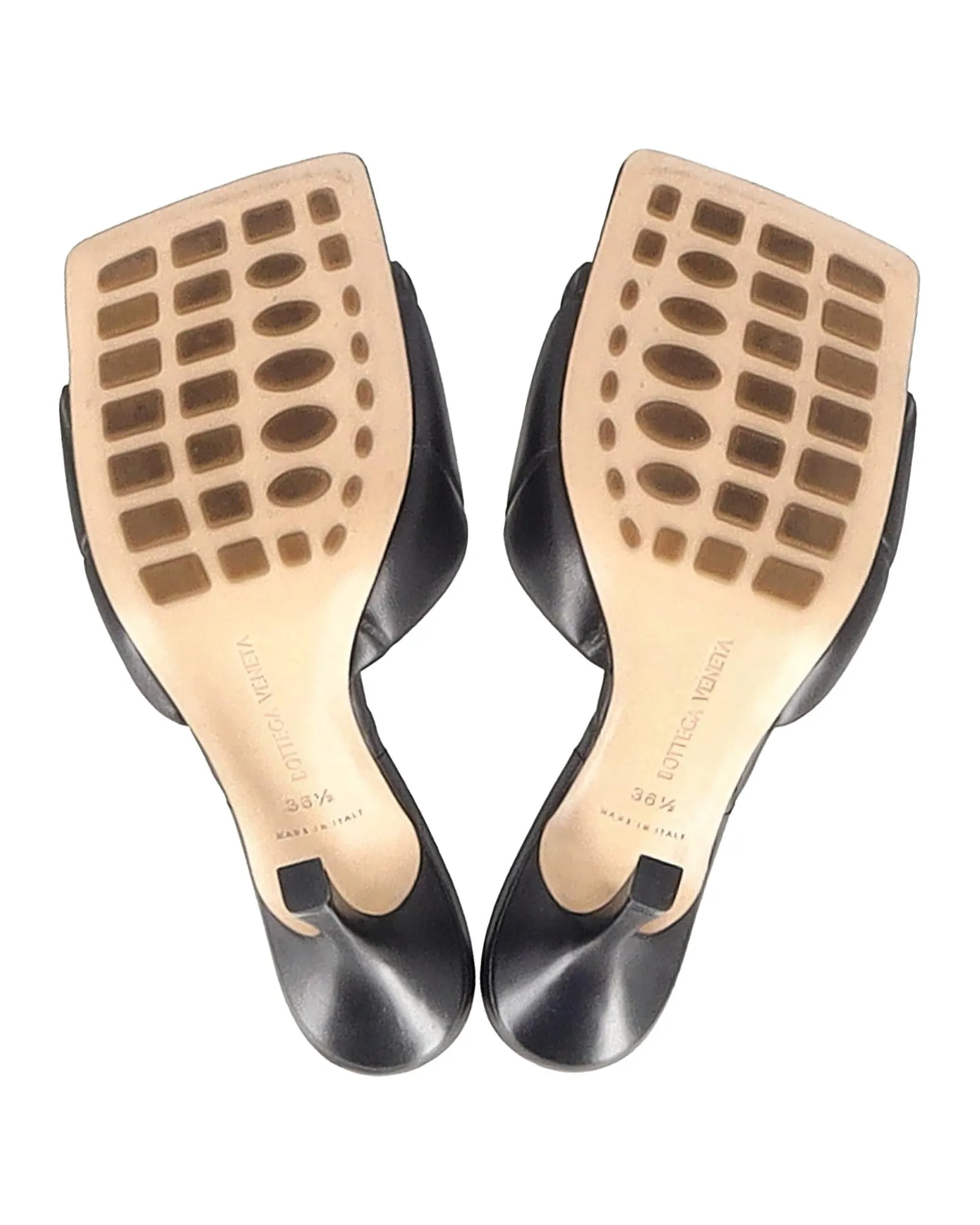 Black Lambskin Leather Square Toe High Heel Mules