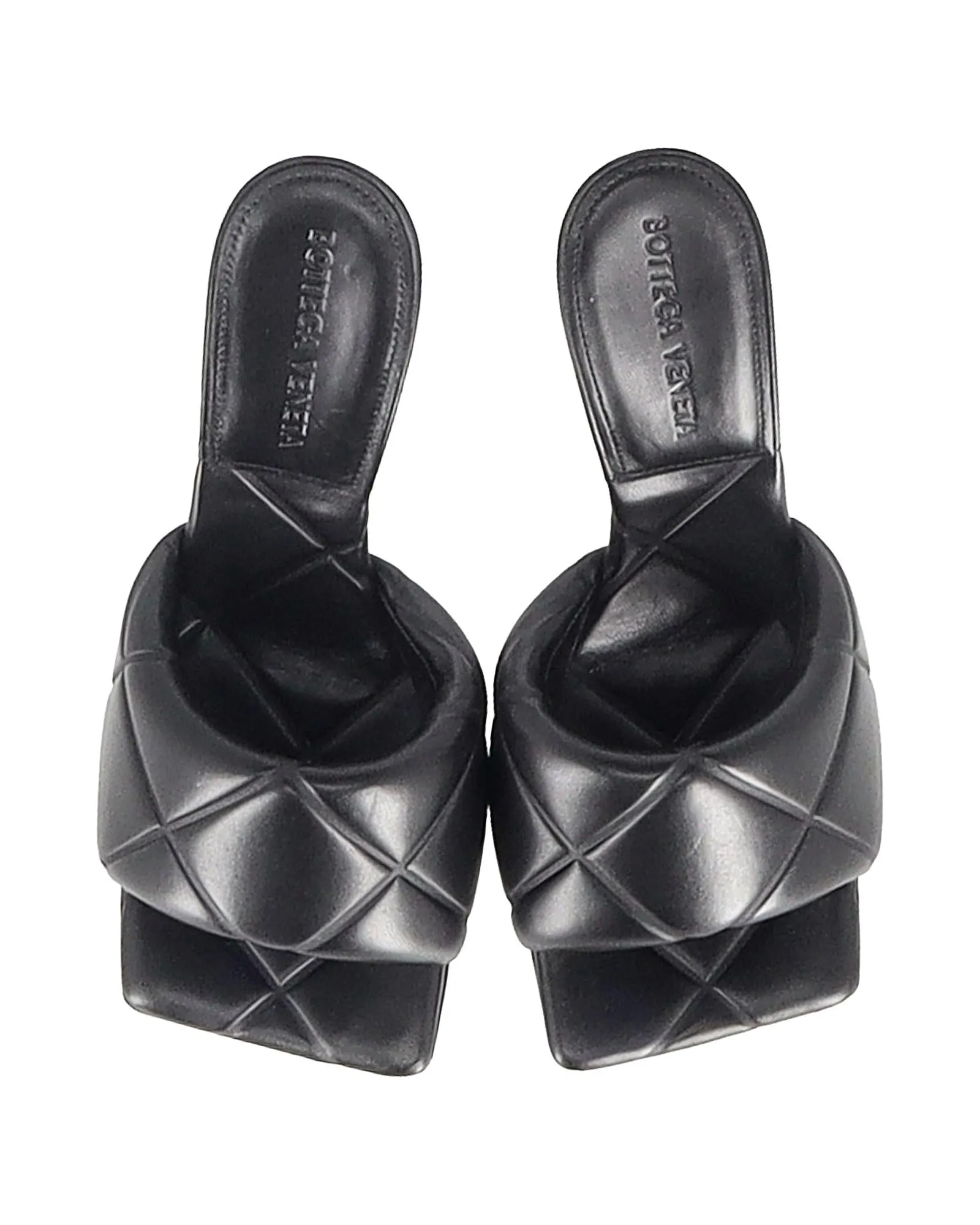 Black Lambskin Leather Square Toe High Heel Mules
