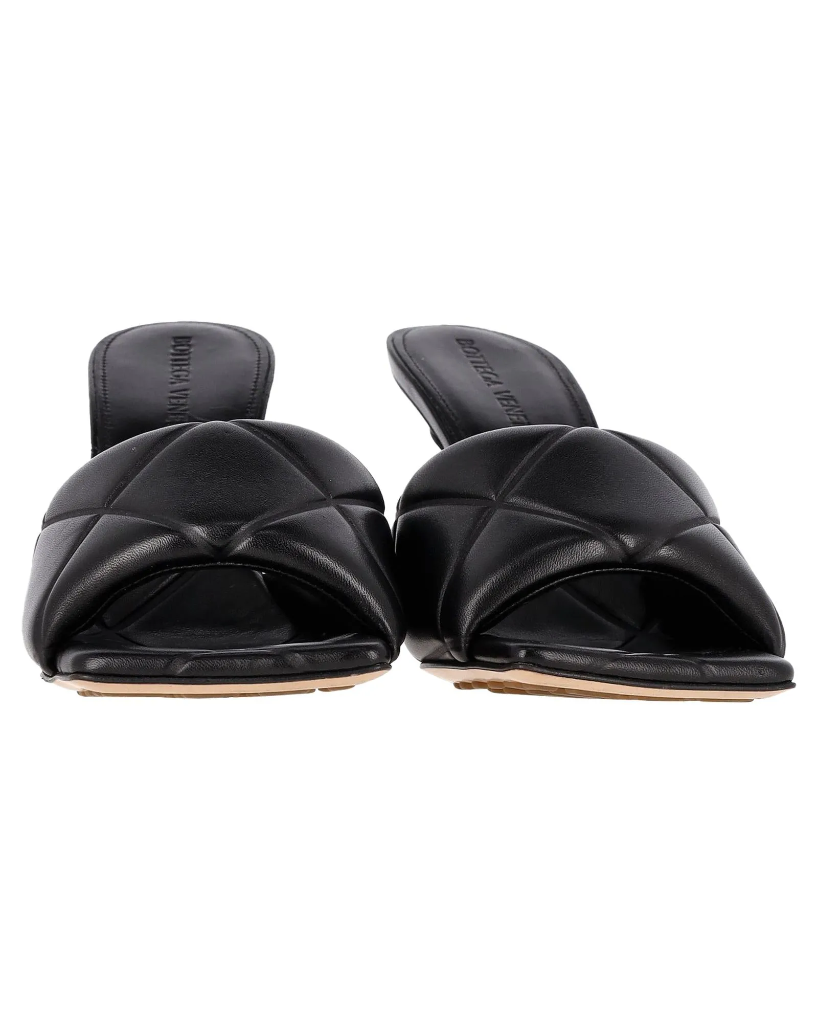 Black Lambskin Leather Square Toe High Heel Mules