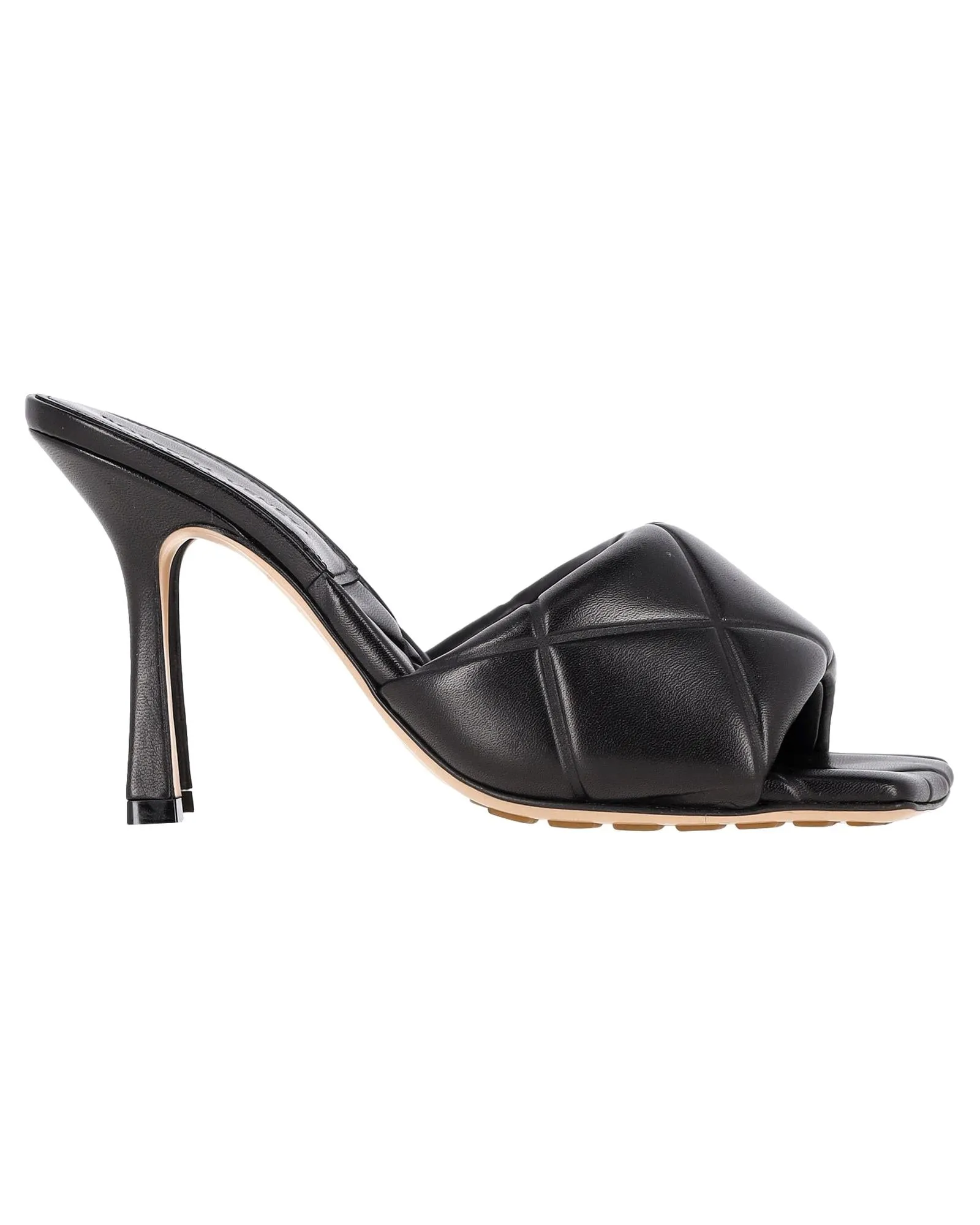 Black Lambskin Leather Square Toe High Heel Mules