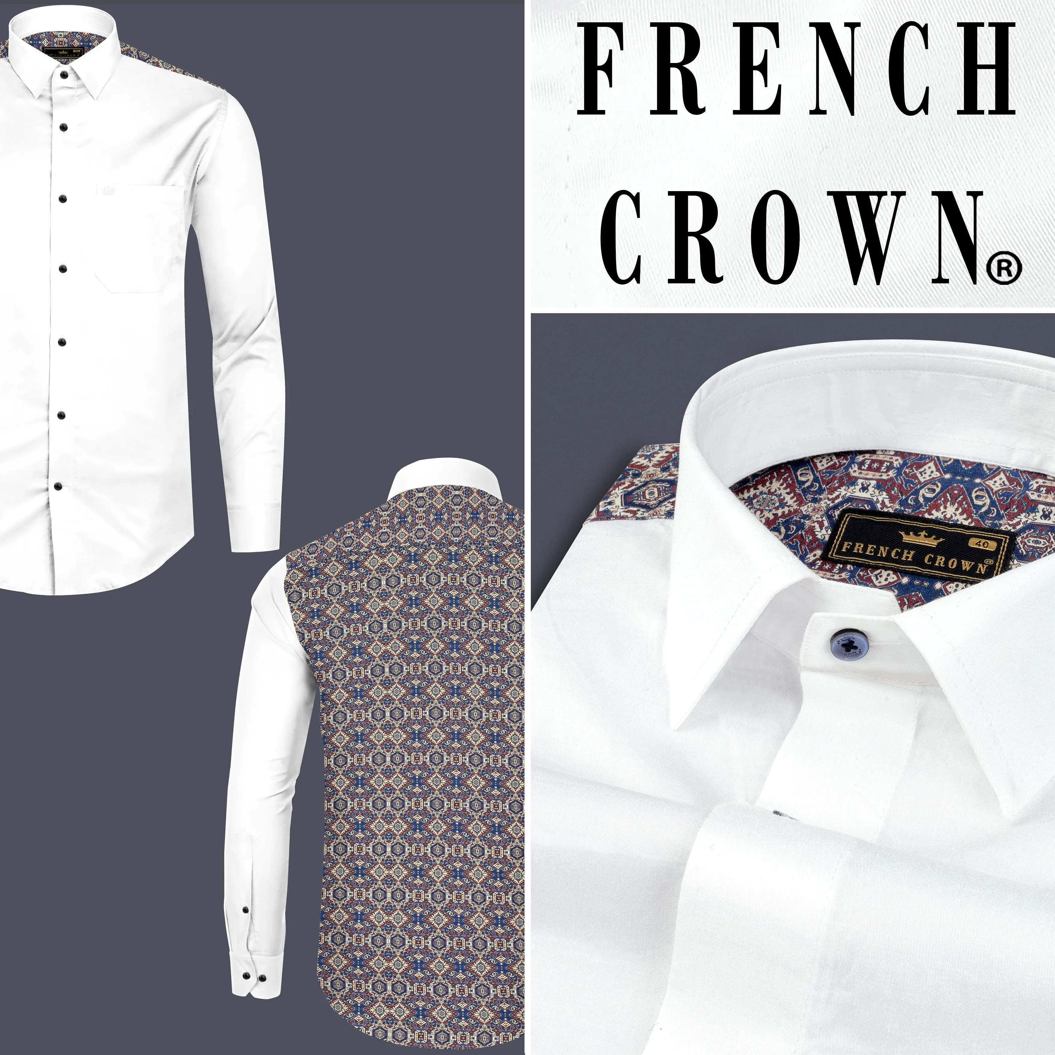 Bright White Ancient Printed Back Super Soft Premium Cotton Shirt