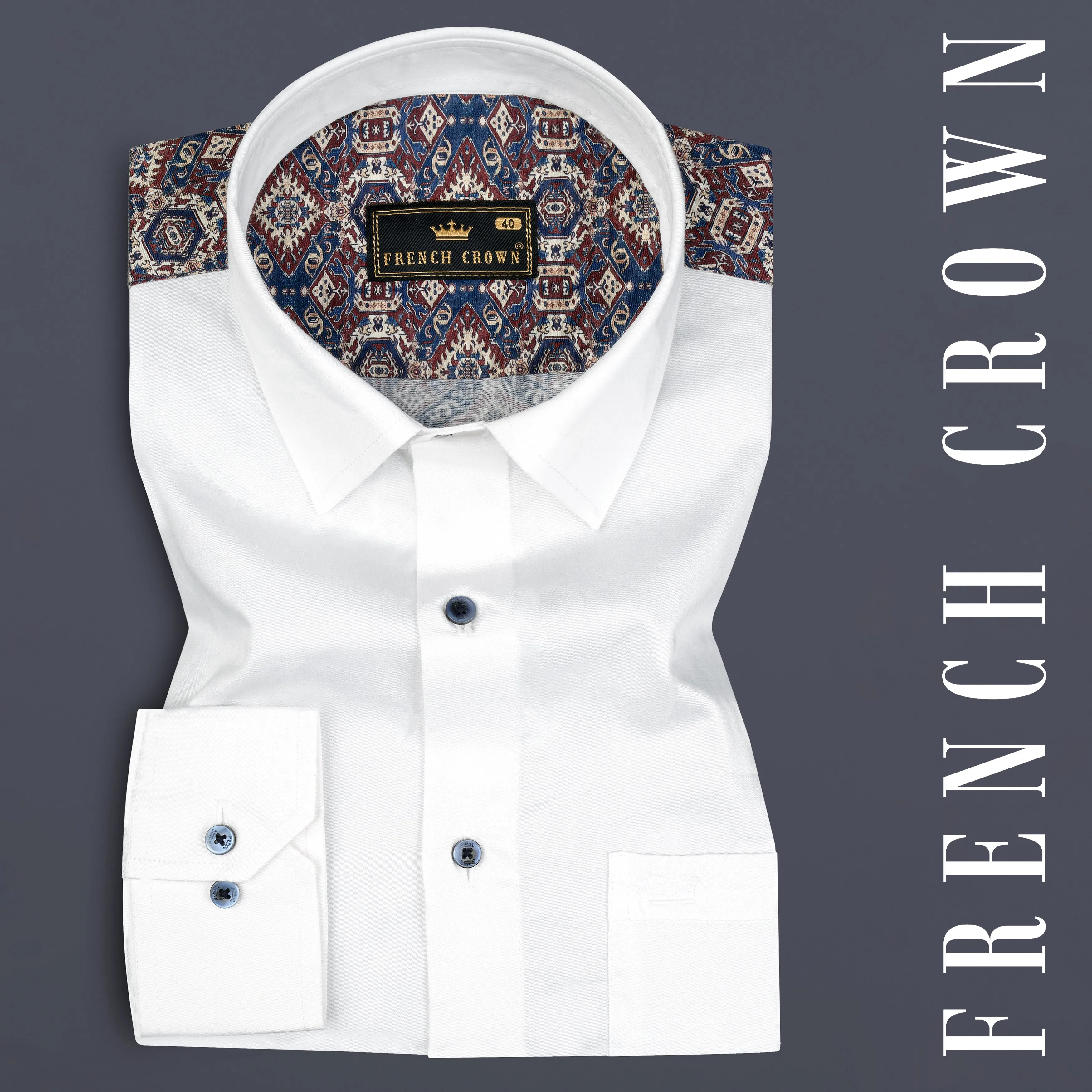 Bright White Ancient Printed Back Super Soft Premium Cotton Shirt