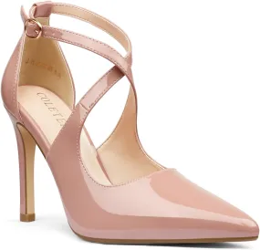 COLETER Womens 4" Pointed Toe D'Orsay Pumps Stilettos High Heel Crossed Ankle Strap Dress Shoes