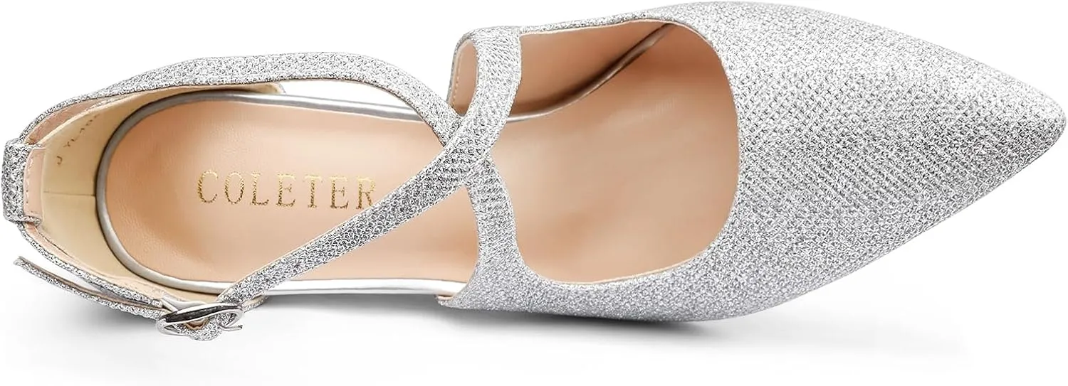 COLETER Womens 4" Pointed Toe D'Orsay Pumps Stilettos High Heel Crossed Ankle Strap Dress Shoes