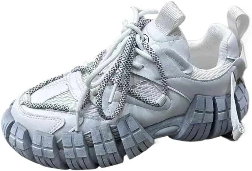 Color-Blocked Comfy Trendy Platform Shoes for Outdoor Walking Jogging Camping, All Seasons Men's Lace Up Sneakers