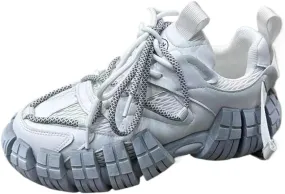 Color-Blocked Comfy Trendy Platform Shoes for Outdoor Walking Jogging Camping, All Seasons Men's Lace Up Sneakers