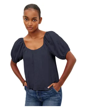 DANA LINEN PUFFY SHORT SLEEVE BLOUSE