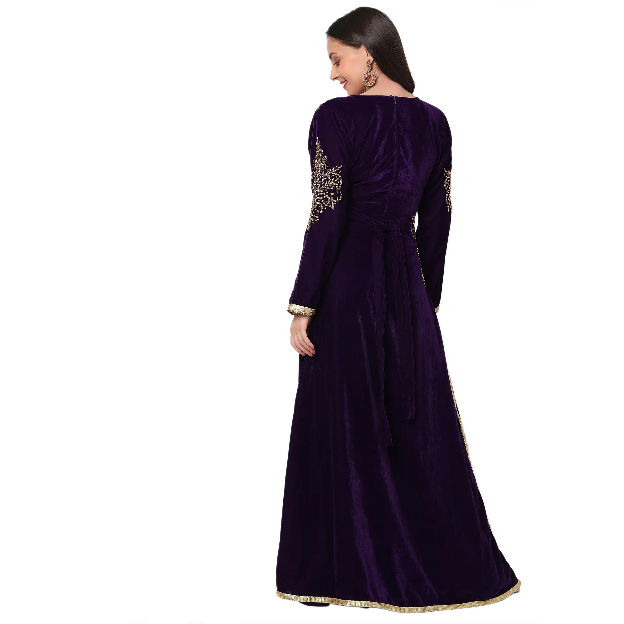 Designer Caftan Evening Party Gown in Purple Velvet