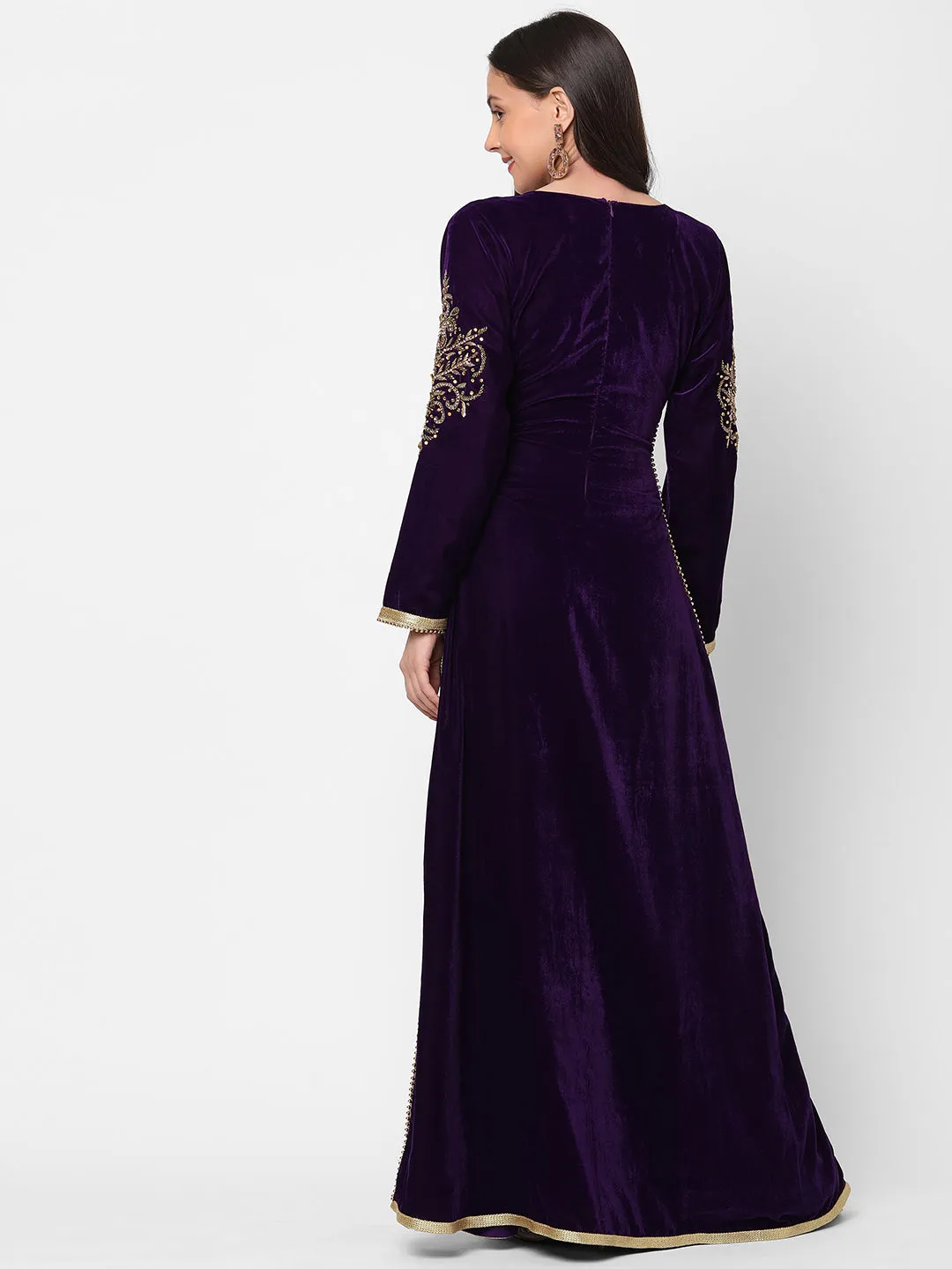 Designer Caftan Evening Party Gown in Purple Velvet
