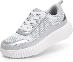 DREAM PAIRS Girls Fashion Sneakers Tennis Shoes Kids Platform Lightweight Lace Up Casual Walking Shoes
