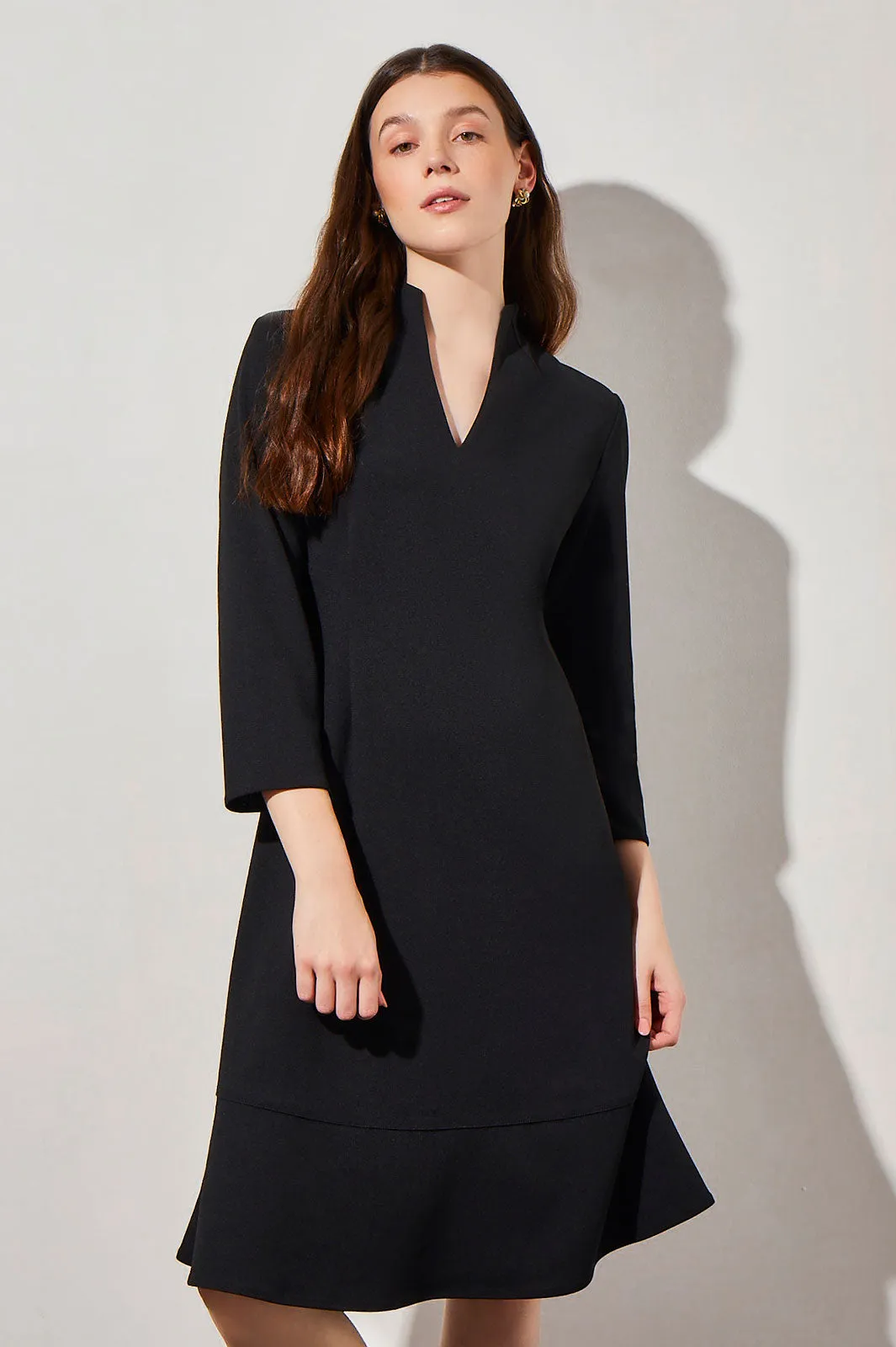 Funnel Neck Deco Crepe Midi Dress