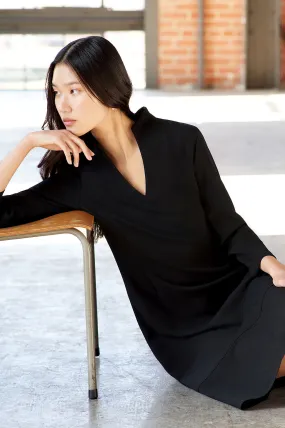 Funnel Neck Deco Crepe Midi Dress