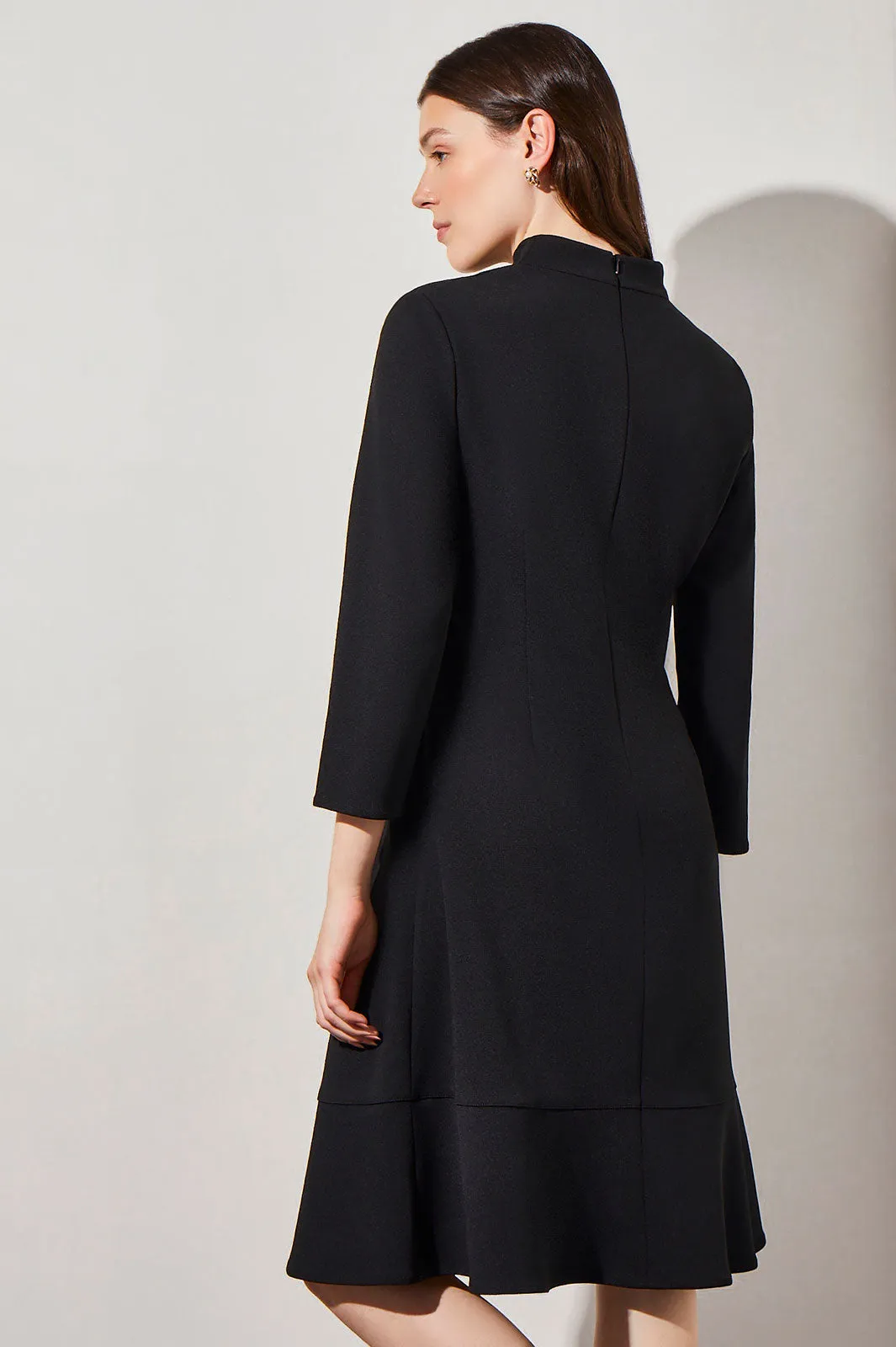 Funnel Neck Deco Crepe Midi Dress