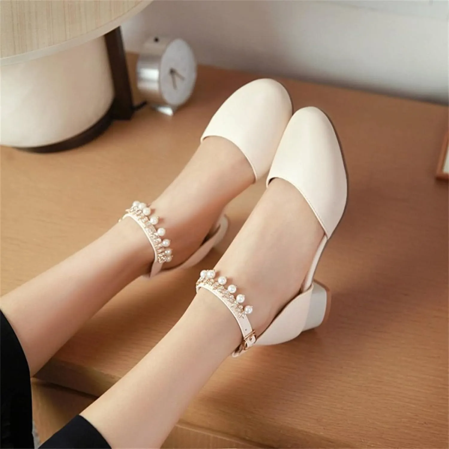 Girls Mary Jane Dress Shoes Pumps Low Heels Flower Party High School Prom Sandals Grils Dress Shoes Toddler Clogs (Beige, 1 Big Kids)