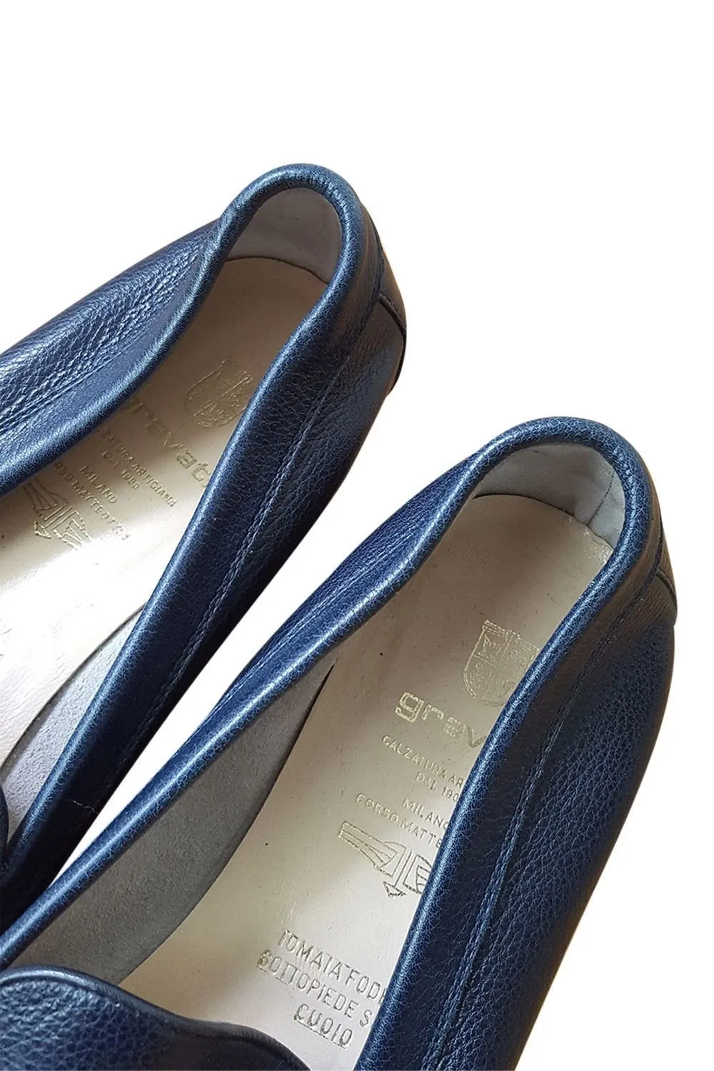 GRAVATI Vintage Blue Black Leather Tasselled Flats (EU 38 | UK 5)
