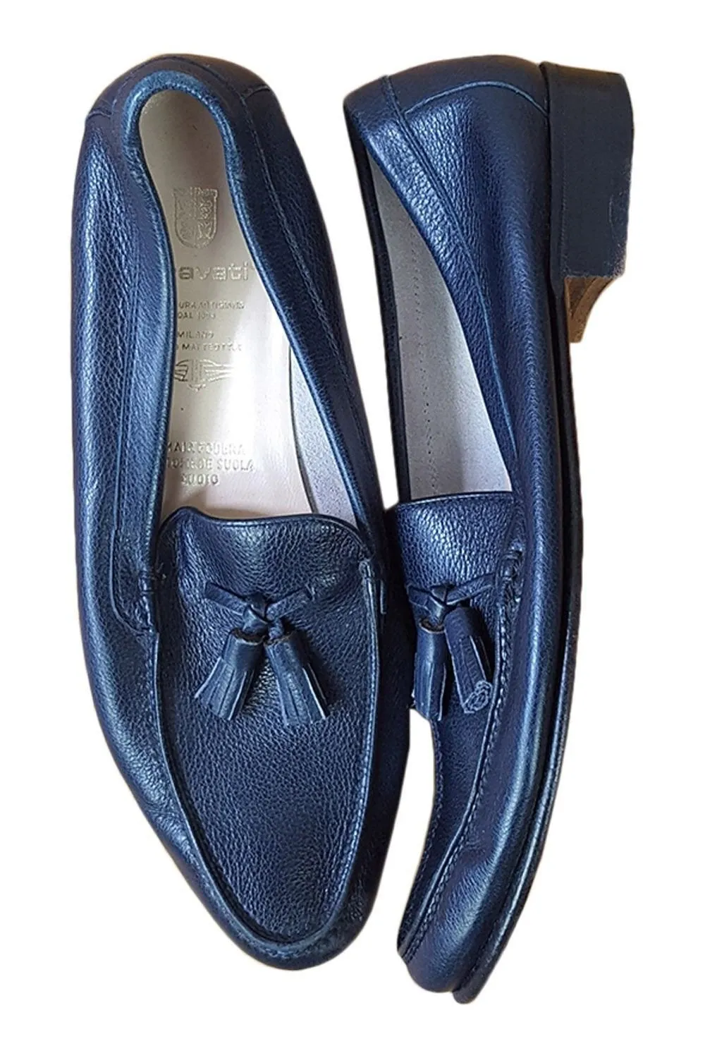 GRAVATI Vintage Blue Black Leather Tasselled Flats (EU 38 | UK 5)