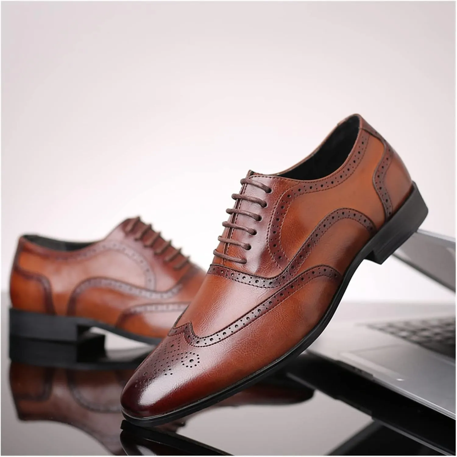 HASMI Large Size Men's Retro Business Formal Leather Shoes British Casual Shoes Brogue Trendy Shoes Men's Shoes