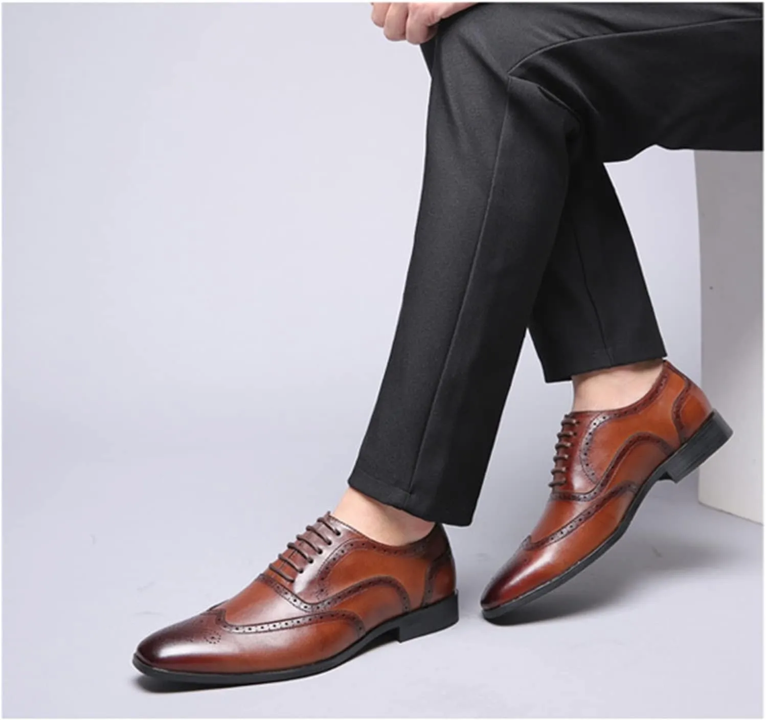 HASMI Large Size Men's Retro Business Formal Leather Shoes British Casual Shoes Brogue Trendy Shoes Men's Shoes