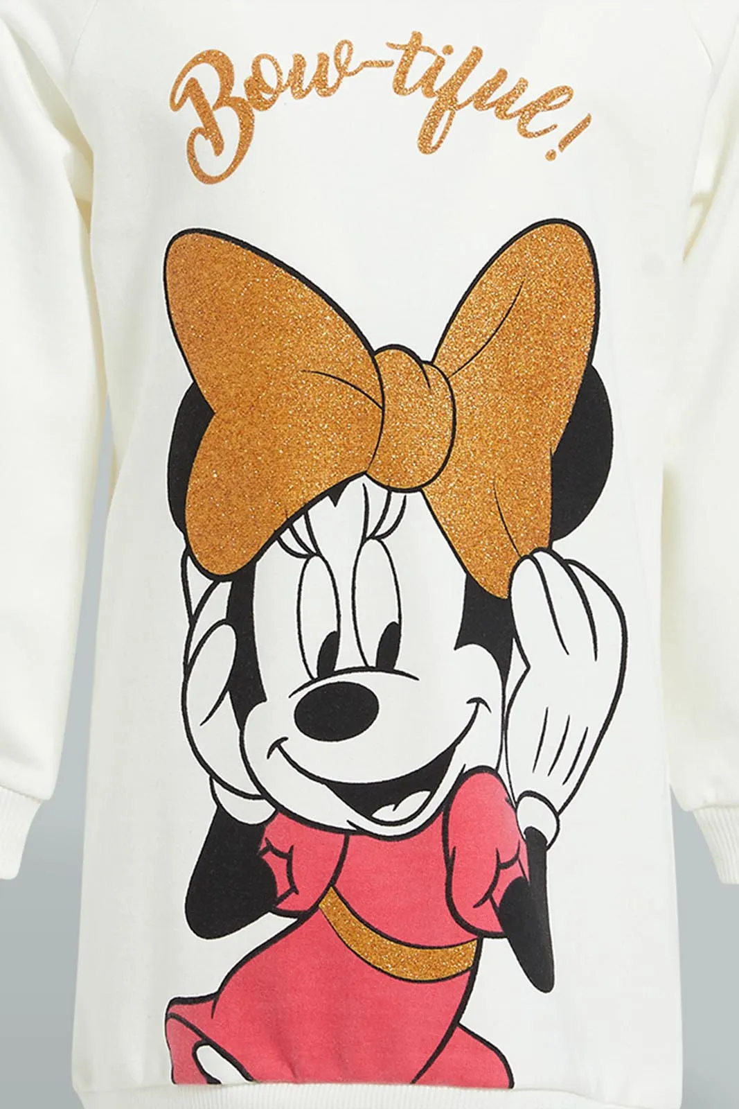 Ivory Minnie Mouse Sweater Dress For Baby Girls