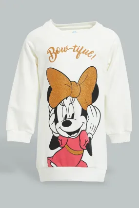 Ivory Minnie Mouse Sweater Dress For Baby Girls