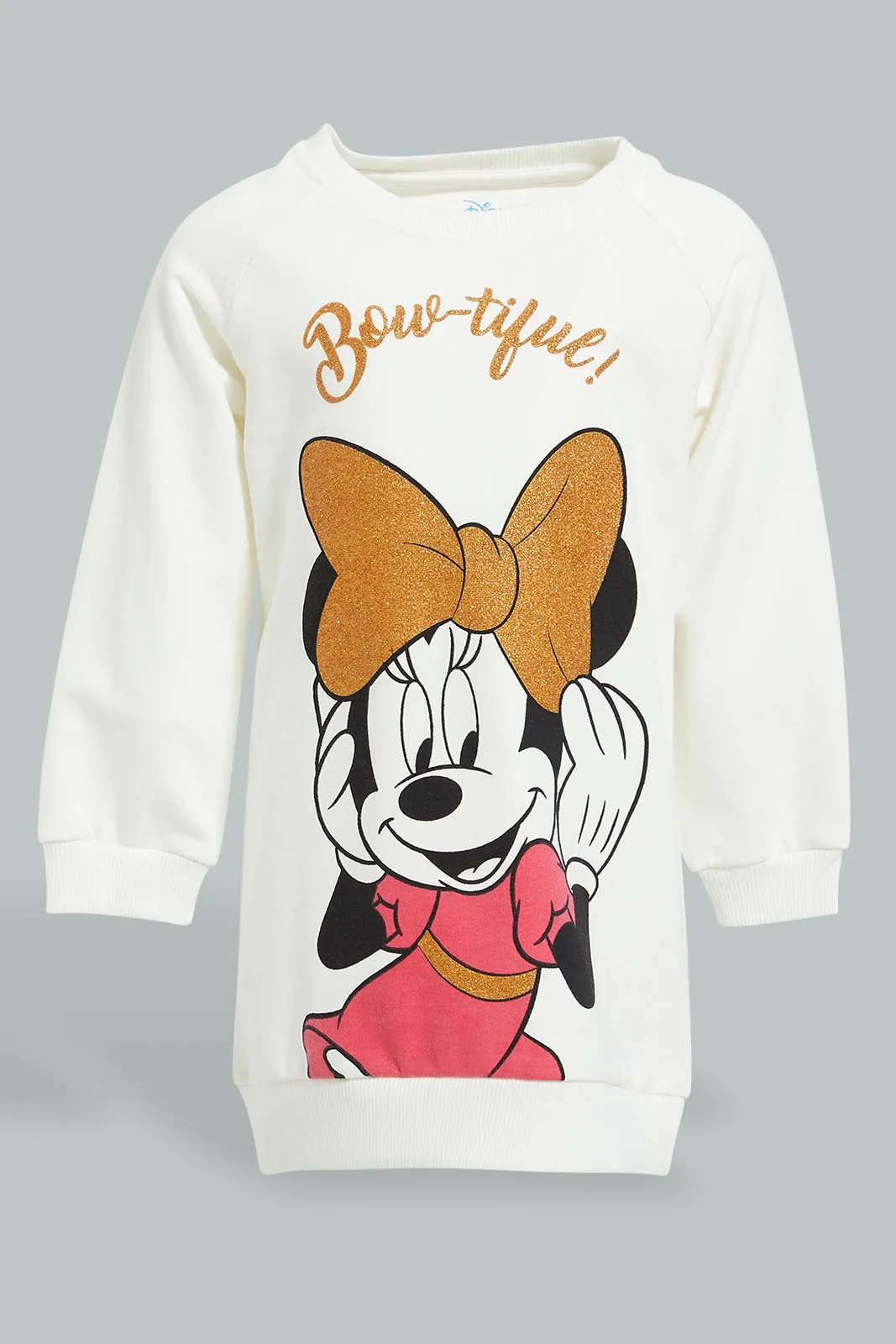 Ivory Minnie Mouse Sweater Dress For Baby Girls