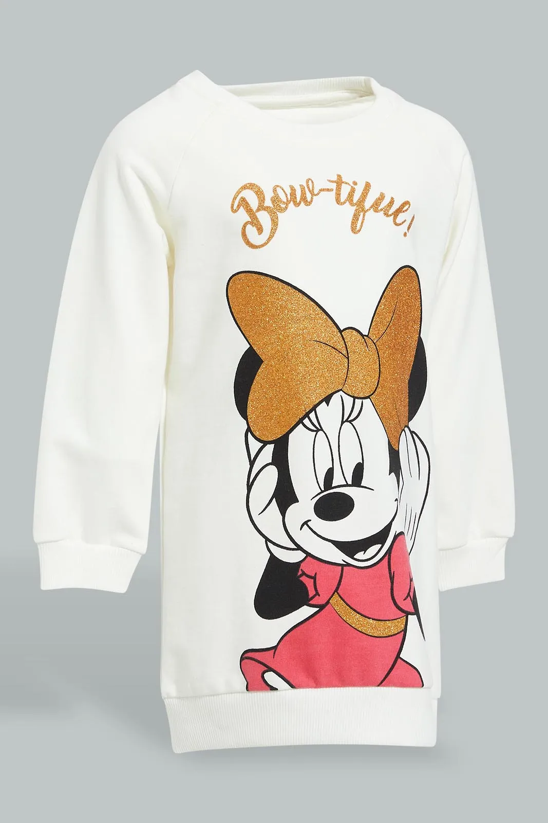 Ivory Minnie Mouse Sweater Dress For Baby Girls