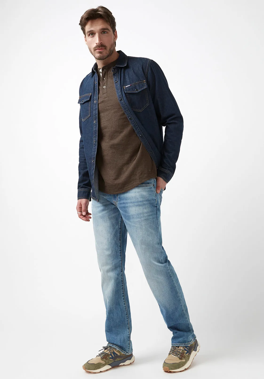 Kariver Men's Long-Sleeve Henley Top in Brown - BM24026