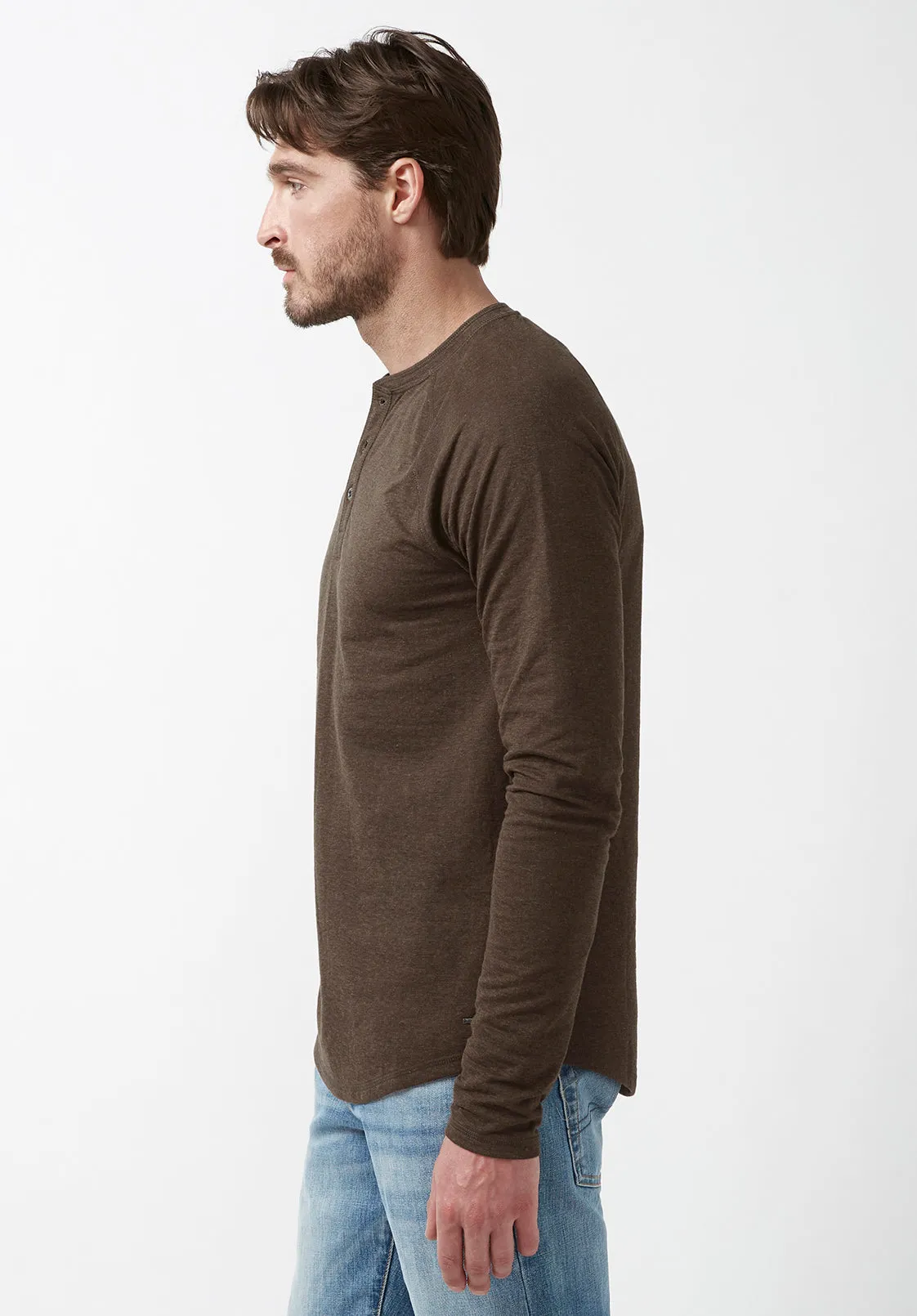 Kariver Men's Long-Sleeve Henley Top in Brown - BM24026