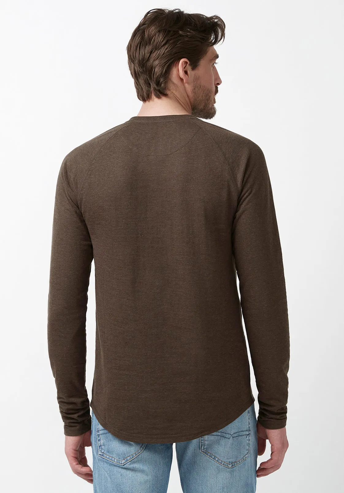 Kariver Men's Long-Sleeve Henley Top in Brown - BM24026