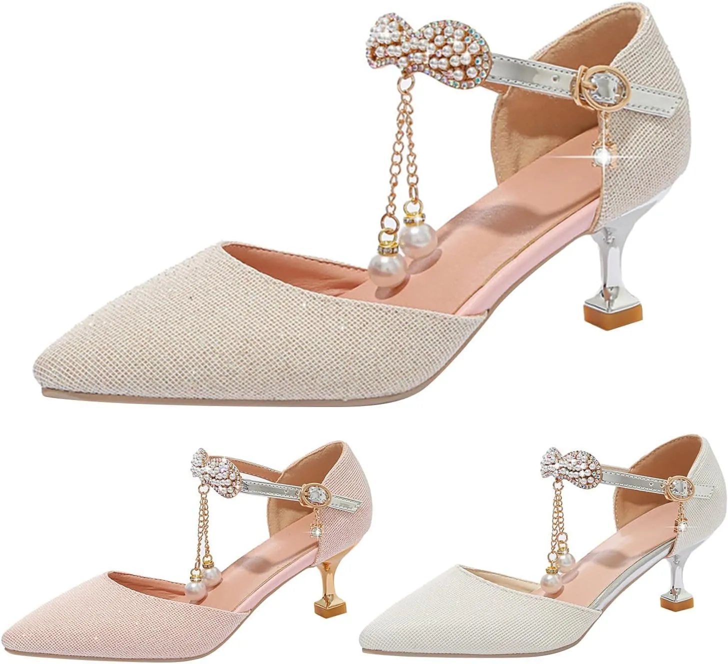 Kids Pointed Toe Heels Pumps for Girls Hook Buckle Pearls Wedding Party Sandal 2025 Toddler Girl Active Sandals