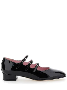 'Kina' Black Mary Janes With Straps And Block Heel In Patent Leather Woman