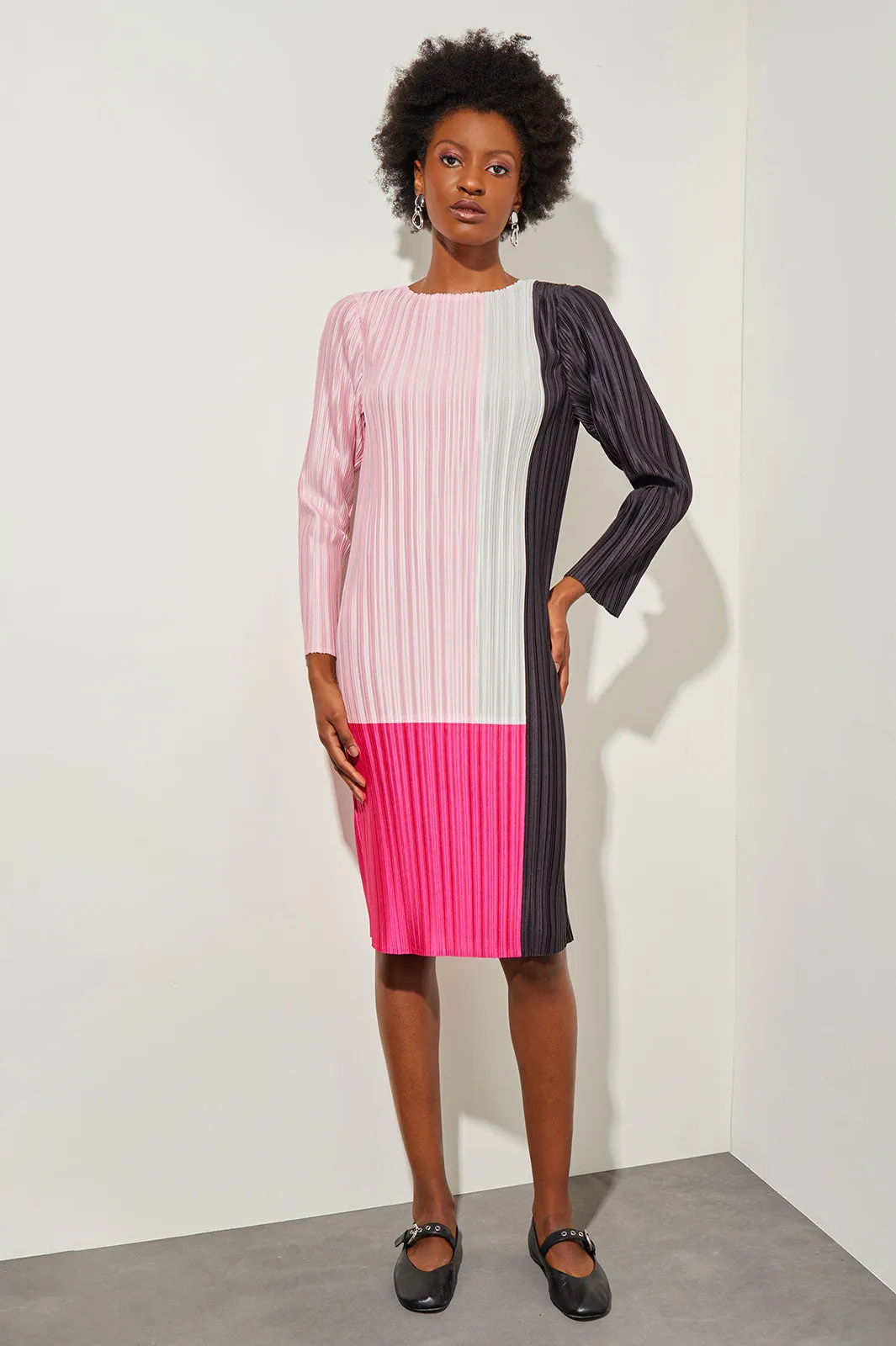 Knee-Length Dress - Fine Pleat Crepe de Chine