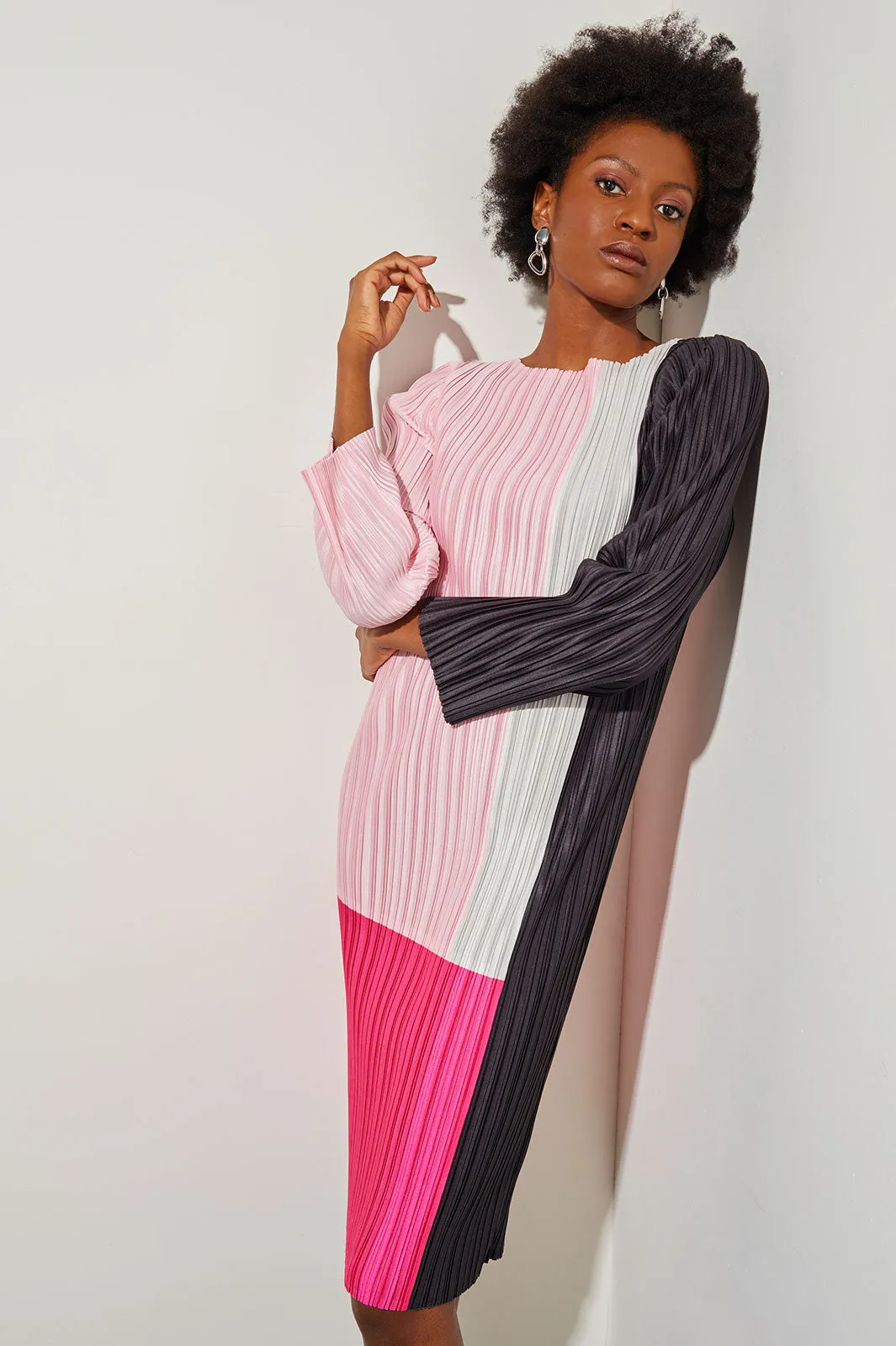 Knee-Length Dress - Fine Pleat Crepe de Chine