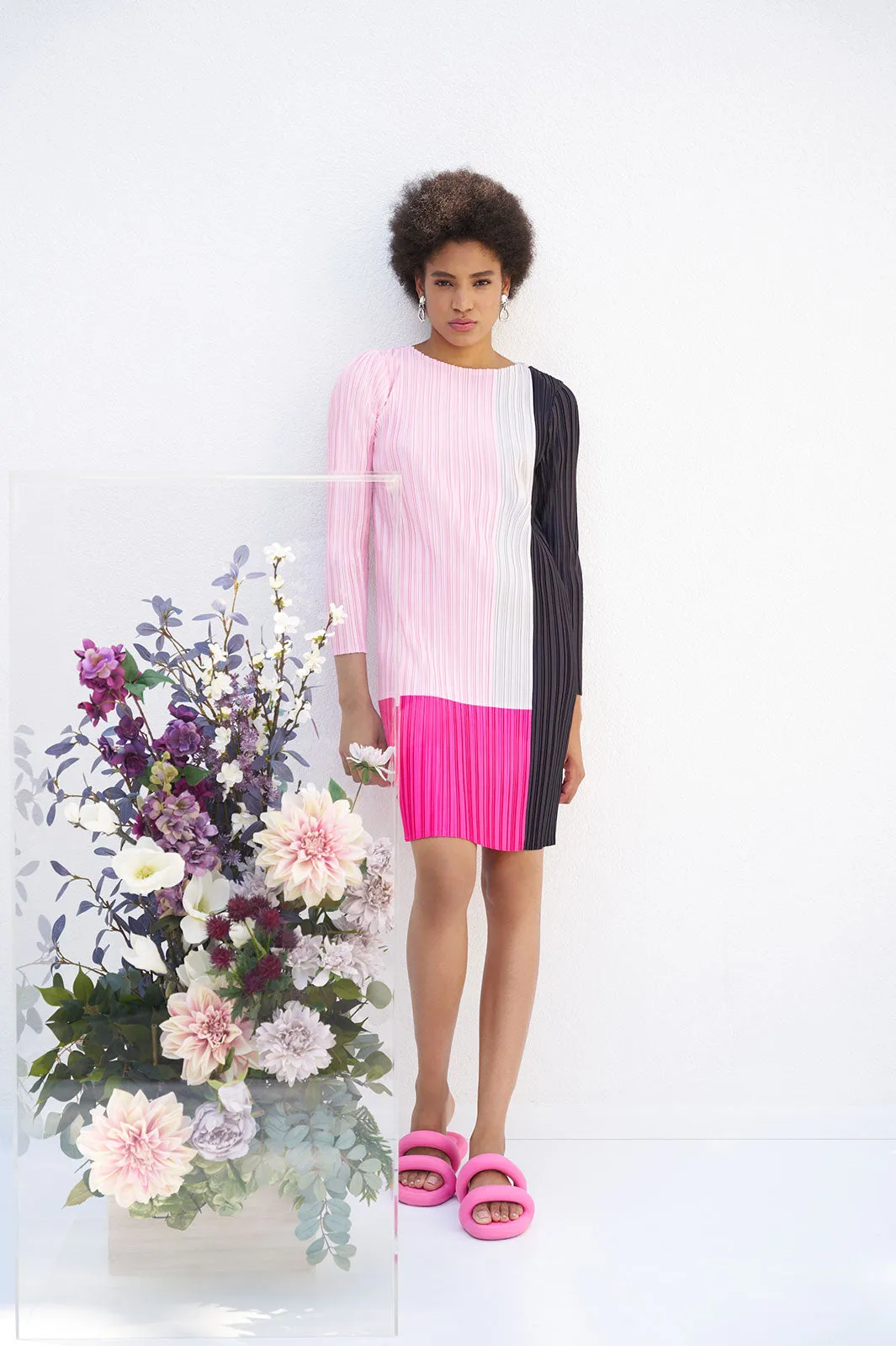 Knee-Length Dress - Fine Pleat Crepe de Chine