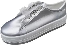 Lausiuoe Shoes for Women Sneakers Trendy Comfortable Casual Fashion Sneakers Leather Walking Shoes Slip On Flat Loafers
