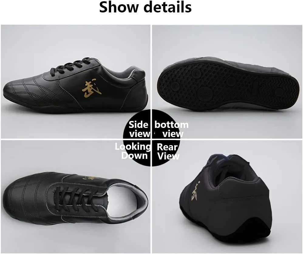 Lightweight Tai Chi Martial Arts Shoes for Men Women ，Breathable Leather Mens Kung Fu Tai Ji Training Sneakers ，Non-Slip Ladies Karate Taekwondo Boxing Shoes
