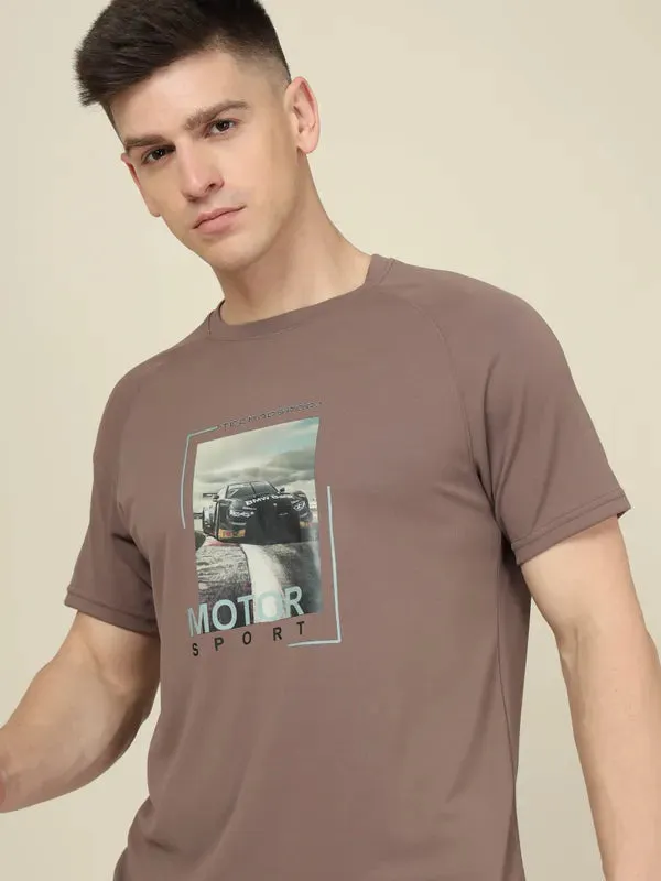 Men Graphic Printed Slim Fit Crew Neck T-shirt with TECHNO COOL 
