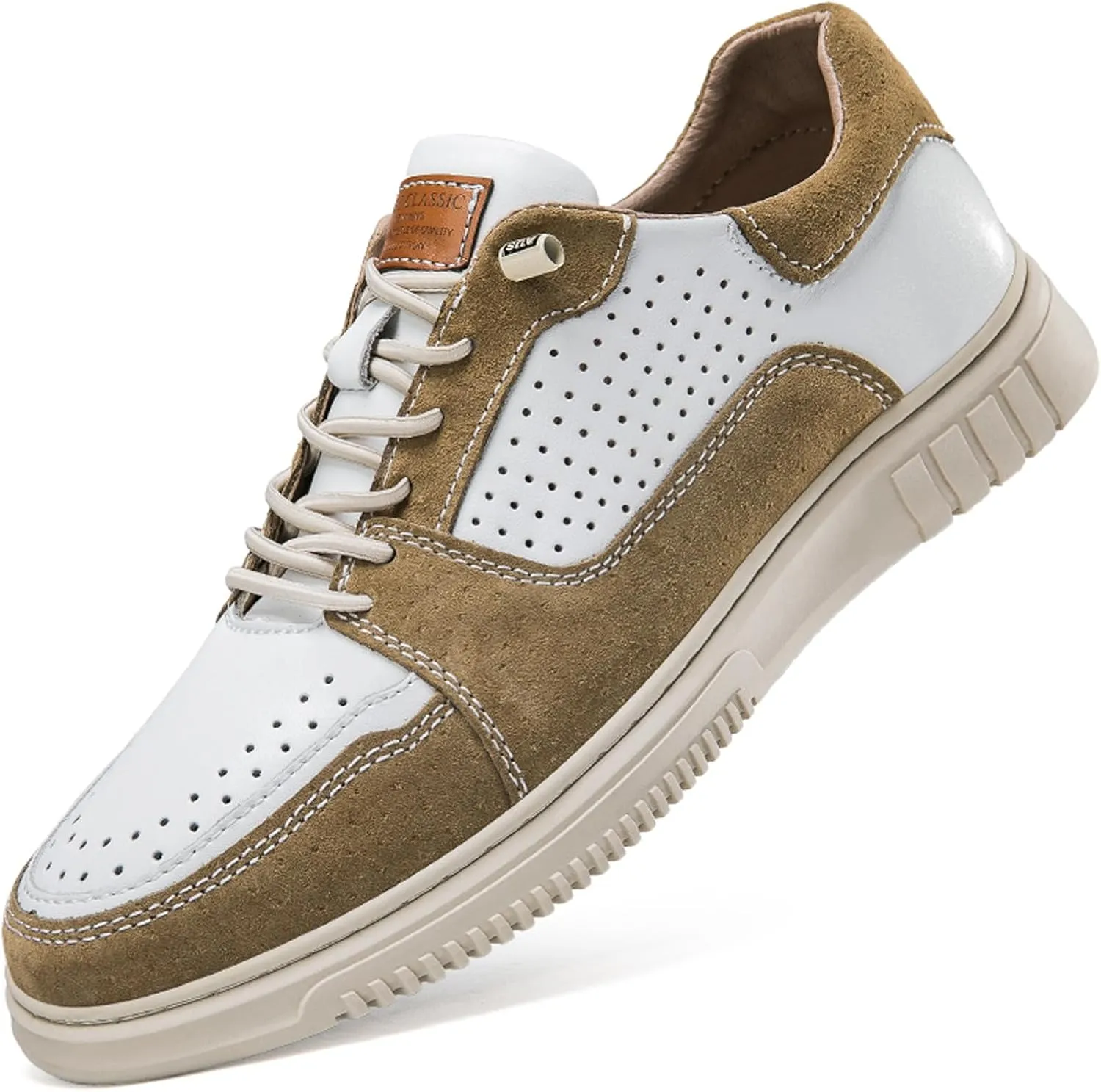 Men’s Elevator Shoes Height Increase – 2.3 Inch Invisible Height Boost – Suede & Leather Upper, Slip-On Style with Elastic Laces, Non-Slip Sole, Stylish Casual Leather Shoes for Men