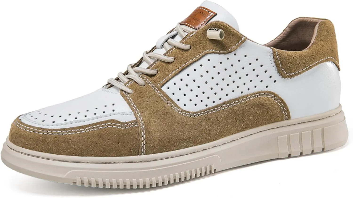 Men’s Elevator Shoes Height Increase – 2.3 Inch Invisible Height Boost – Suede & Leather Upper, Slip-On Style with Elastic Laces, Non-Slip Sole, Stylish Casual Leather Shoes for Men