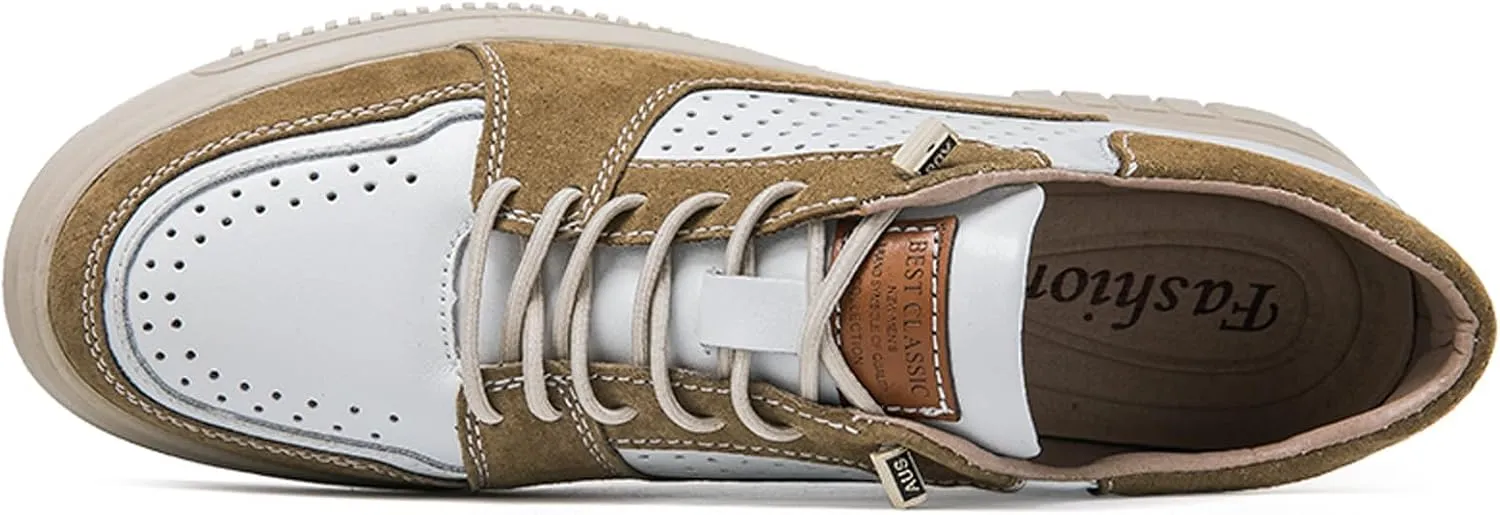 Men’s Elevator Shoes Height Increase – 2.3 Inch Invisible Height Boost – Suede & Leather Upper, Slip-On Style with Elastic Laces, Non-Slip Sole, Stylish Casual Leather Shoes for Men