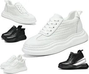 Men’s Platform Sneakers Oxfords Height Increasing Inner Sole, Genuine Leather Lace-Up Design, Stylish & Comfortable Non-Slip Shoes for Casual, Business & Walking